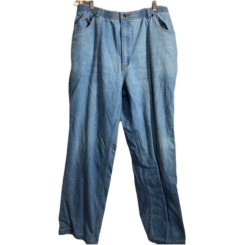 VTG Haband's Ice House Flannel Lined Jeans Blue‎ Denim Elastic Waist Size 32x31